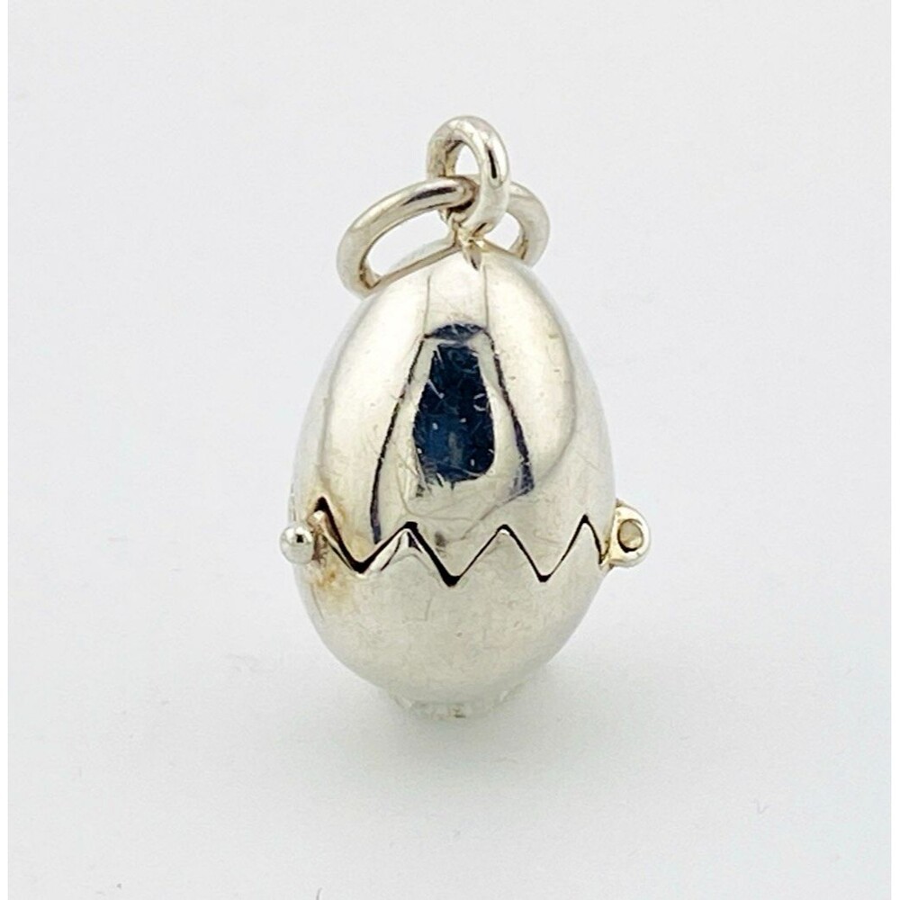 Vintage Sterling Silver Vermeil Hatching Chick Egg Pendant Charm 925